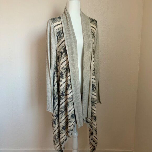 LUCKY BRAND Aztec Open Front Long Cardigan Sweater Grey Multi M - Picture 4 of 7